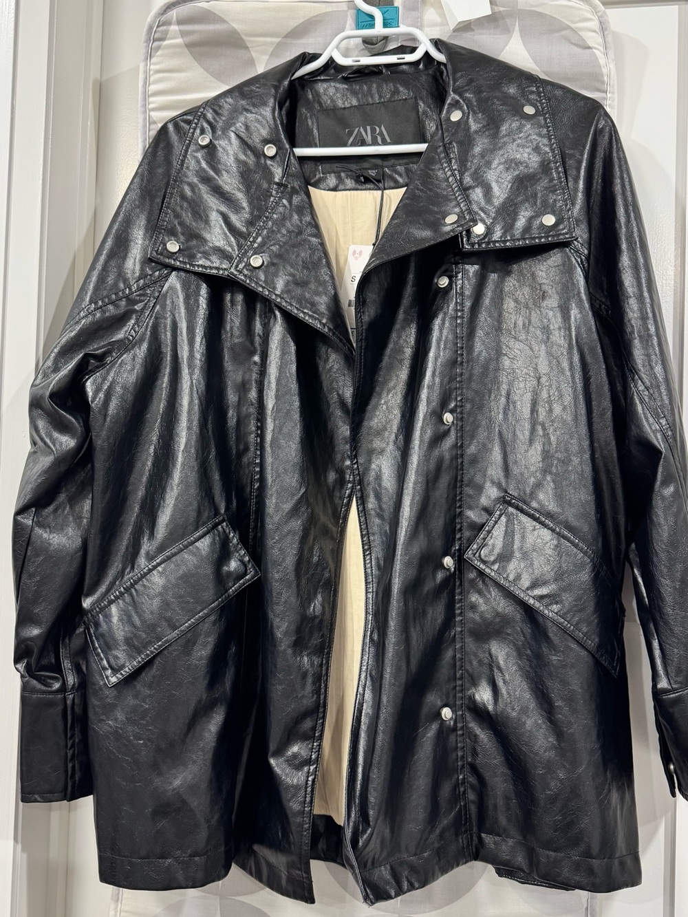 Zara Black Faux Leather Oversized Moto Jacket